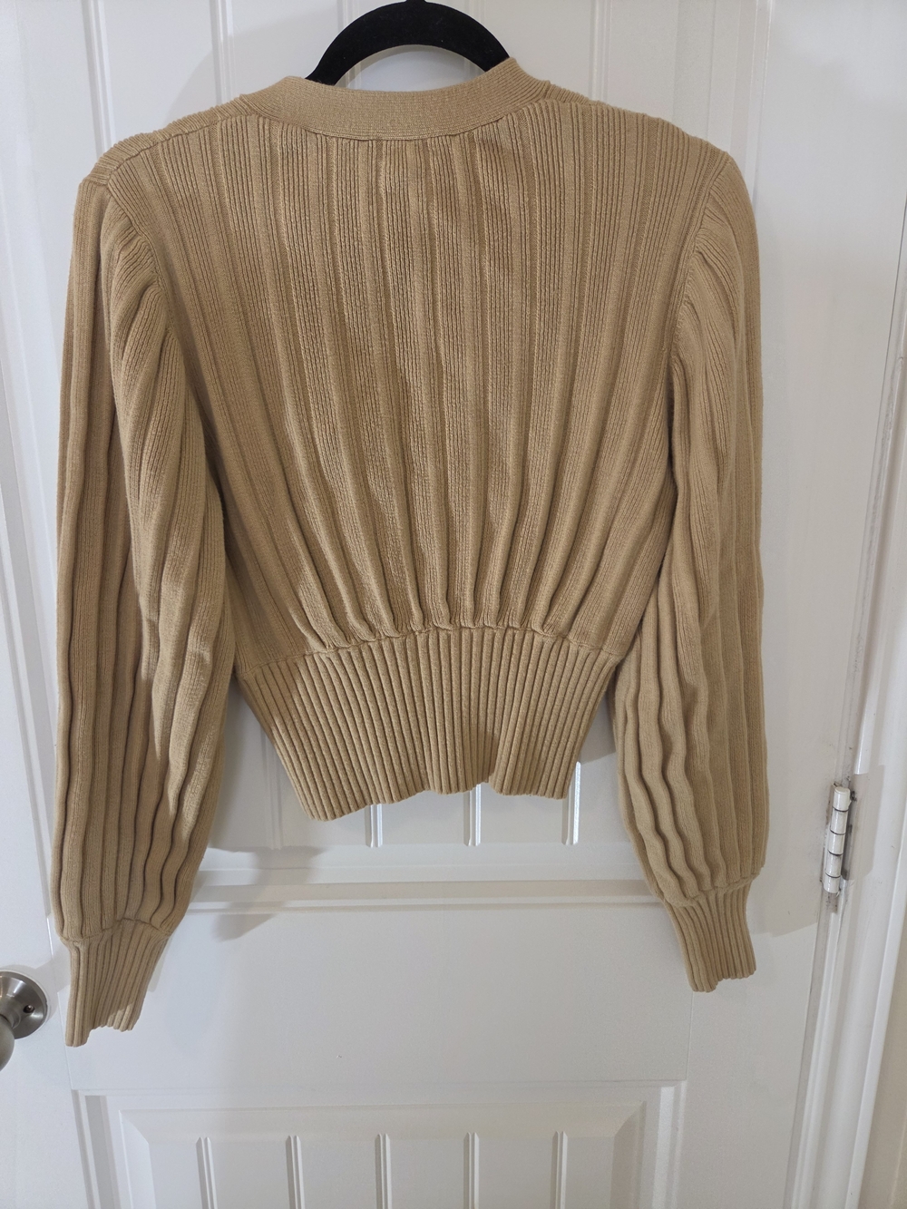 Aritzia Wilfred Plunge Front Cardigan Tan Merino Wool Blend Size L - Picture 3 of 10